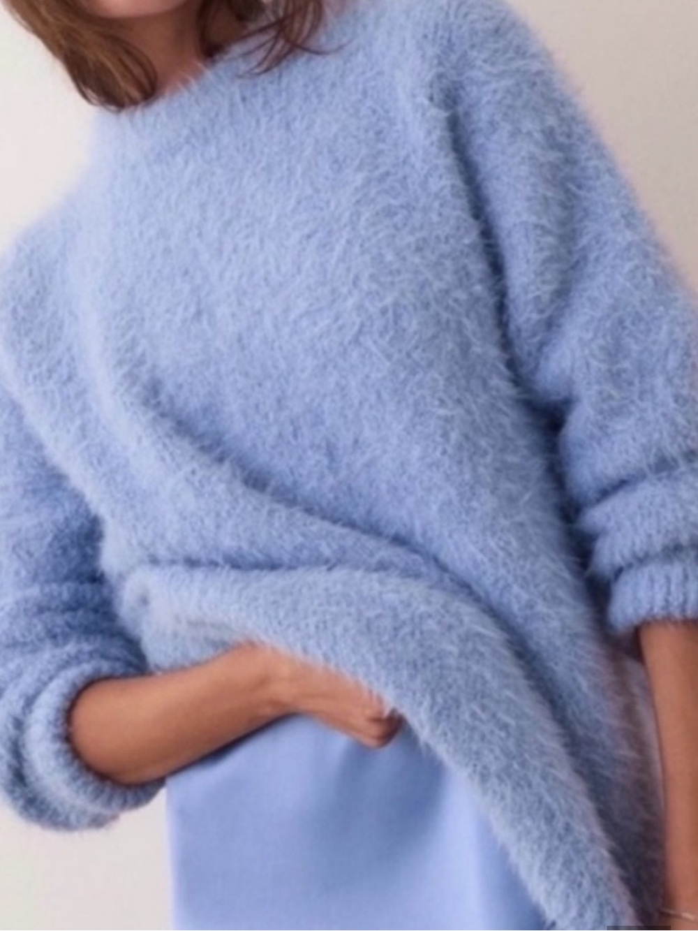 Marine Layer Hydrangea Blue Fuzzy Teddy Crew Neck Sweater